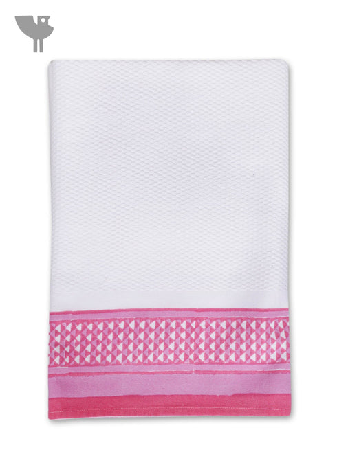 Handloom Cotton Bath Towel With Block Print Border
